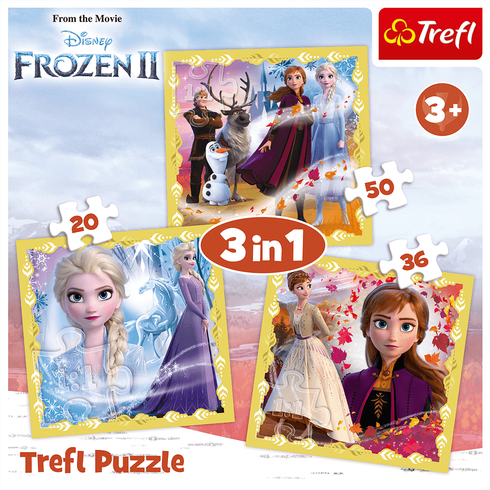 Set puzzle 3 in 1 Trefl Disney Frozen 2, Puternicele Ana si Elsa, 1x20 piese, 1x36 piese, 1x50 piese image 1