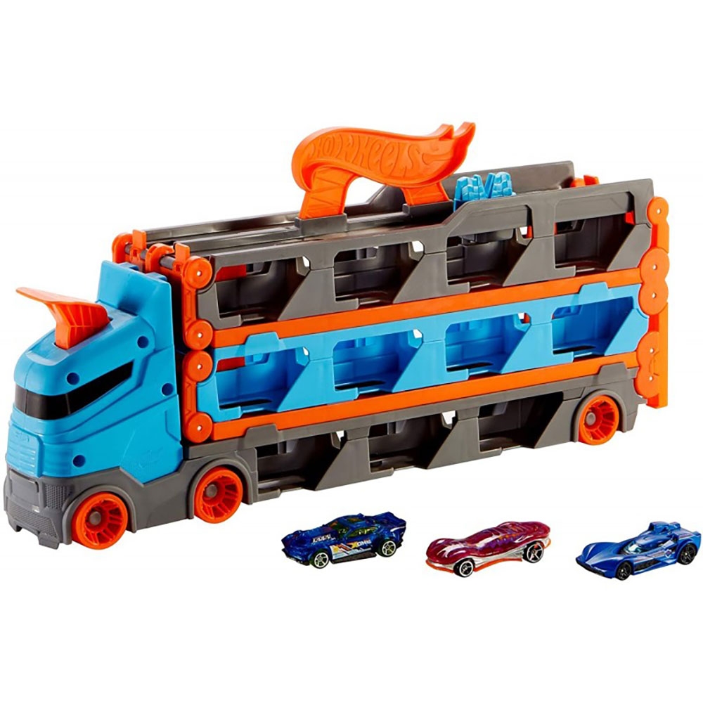 Camion si pista de masinute Hot Wheels by Mattel Speedway Hauler cu trailer si 3 masinute