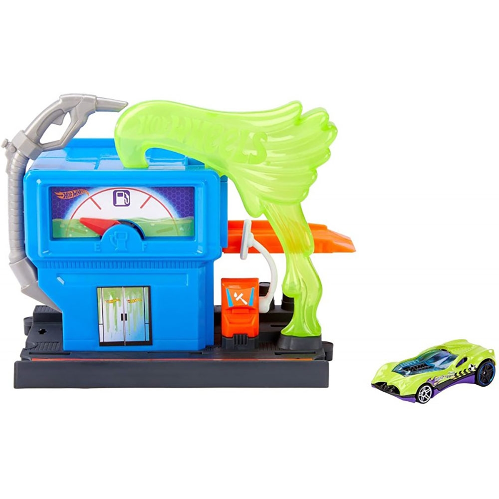 Pista de masini Hot Wheels by Mattel City Downtown Toxic Fluel Stop cu masinuta