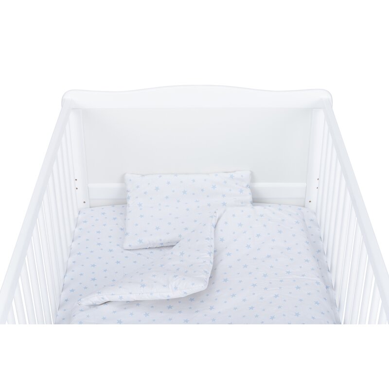 BabyNeeds - Lenjerie patut 3 piese 140x70 cm, Alb cu stelute albastru deschis image 1