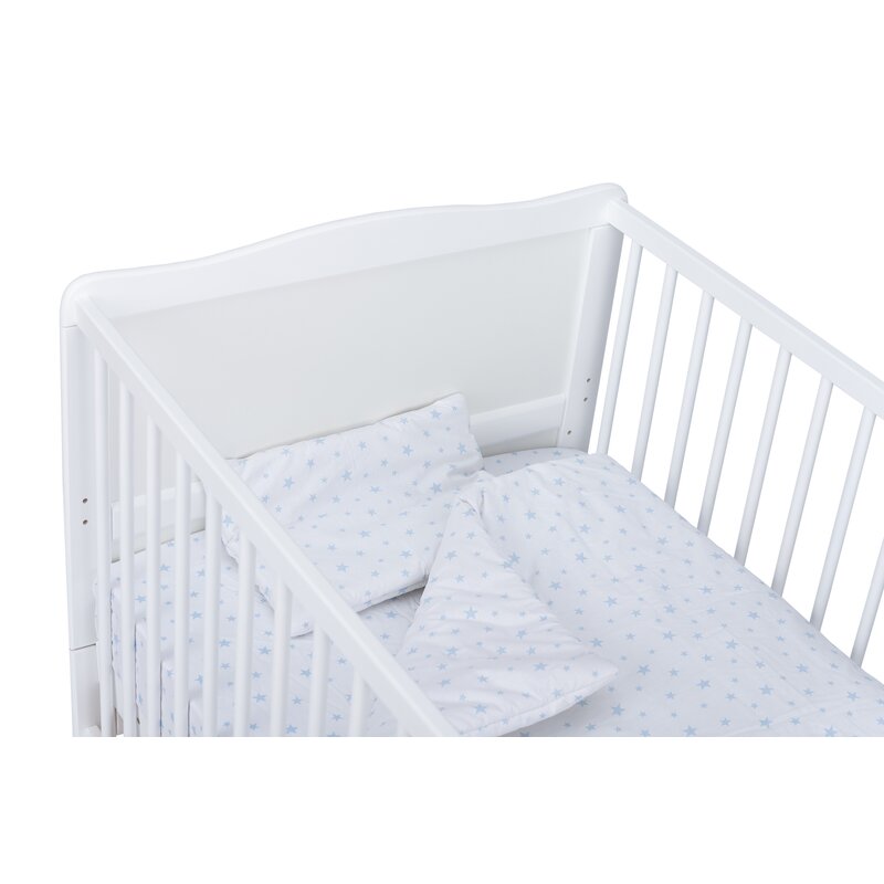 BabyNeeds - Lenjerie patut 3 piese 140x70 cm, Alb cu stelute albastru deschis image 3