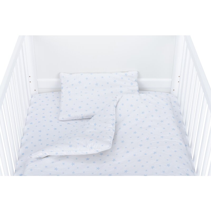 BabyNeeds - Lenjerie patut 3 piese 140x70 cm, Alb cu stelute albastru deschis image 4