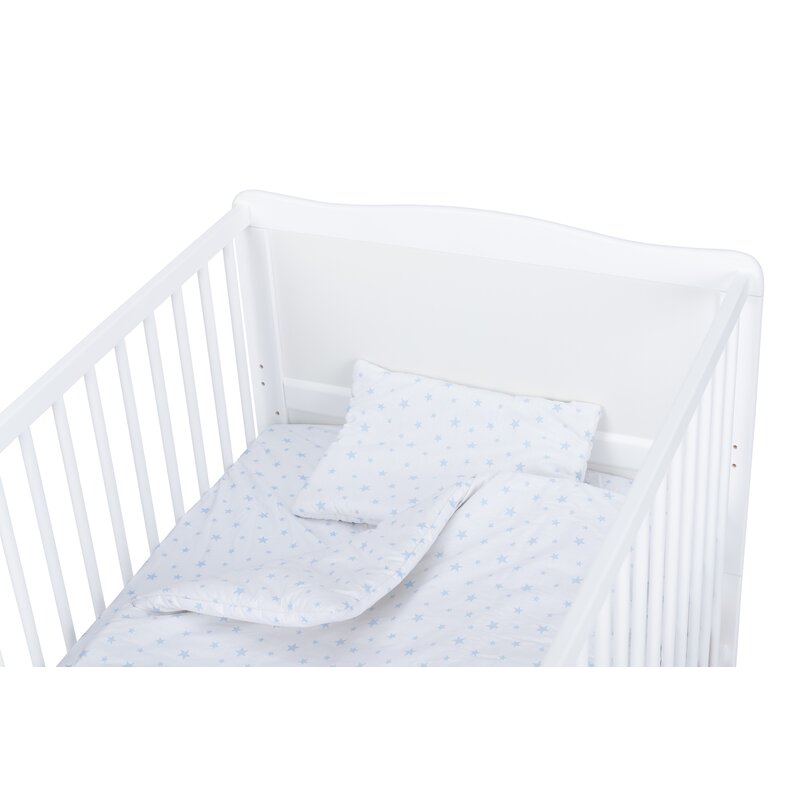 BabyNeeds - Lenjerie patut 3 piese 140x70 cm, Alb cu stelute albastru deschis image 5