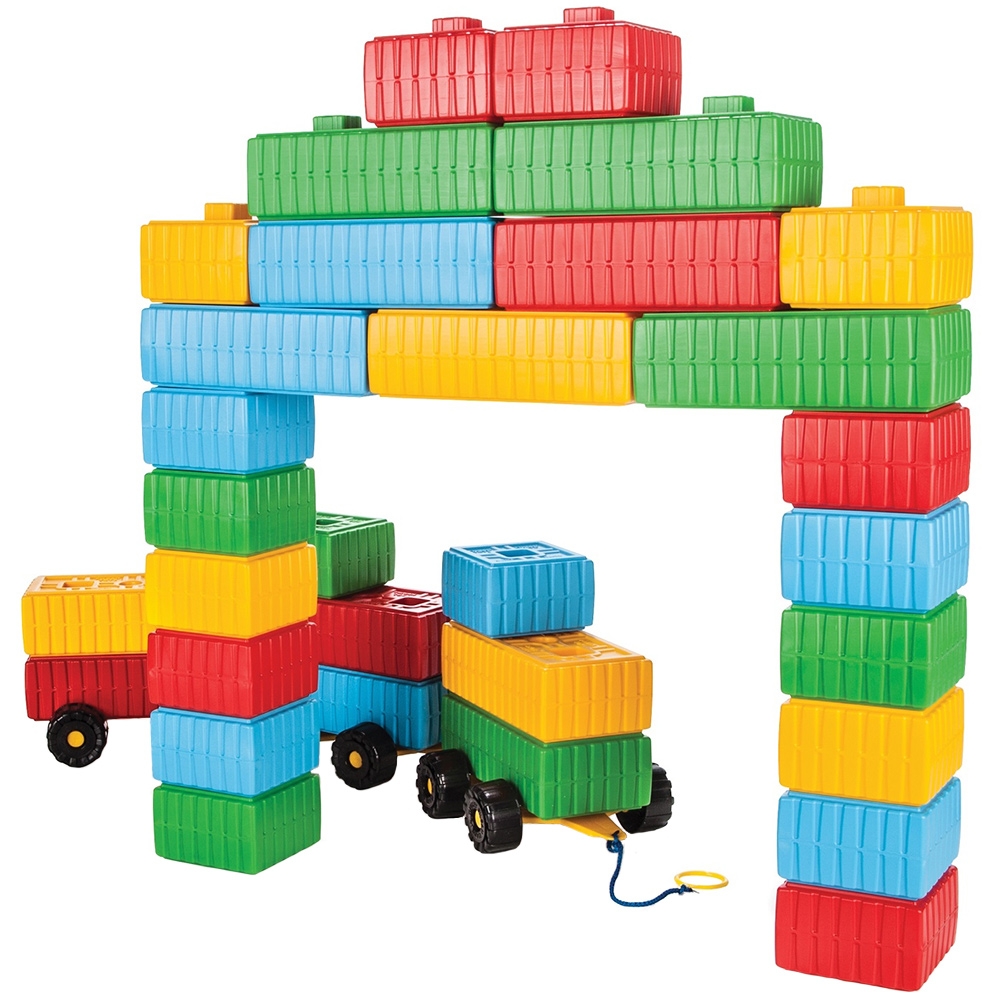 Jucarie Pilsan Cuburi de construit Brick Blocks and Car Set 43 piese image 1