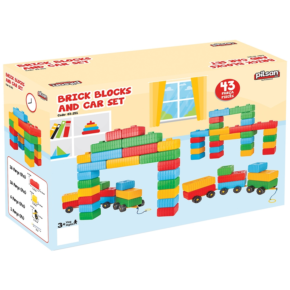 Jucarie Pilsan Cuburi de construit Brick Blocks and Car Set 43 piese image 3