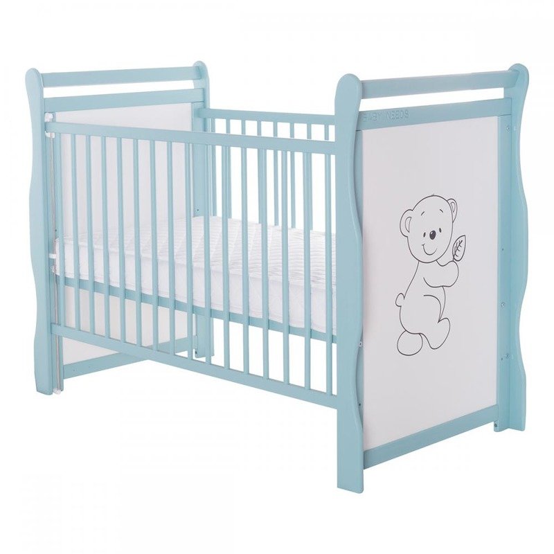 BabyNeeds - Patut din lemn Jas Ursulet 120x60 cm, cu laterala culisanta si roti, Mint image 2