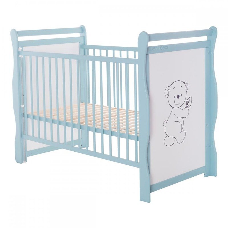 BabyNeeds - Patut din lemn Jas Ursulet 120x60 cm, cu laterala culisanta si roti, Mint image 6