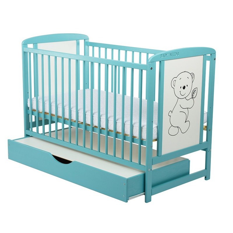 BabyNeeds - Patut din lemn Timmi 120x60 cm, cu sertar Mint + Saltea 10 cm image 3