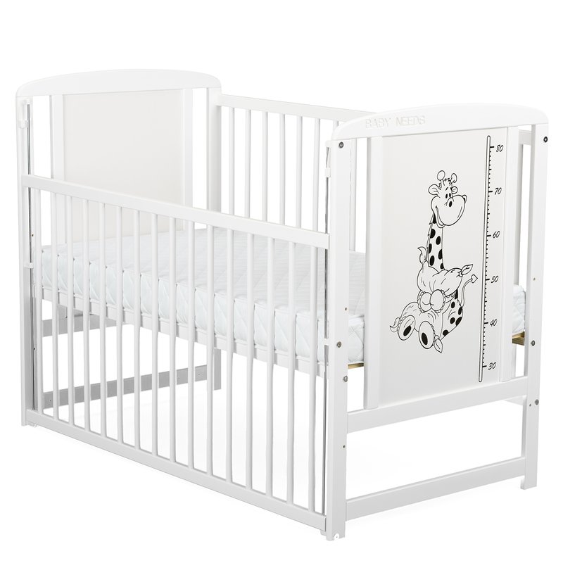 BabyNeeds - Patut din lemn Timmi Girafa 120x60 cm, cu laterala culisanta, Alb