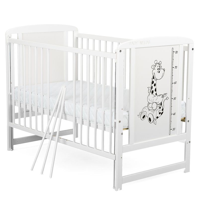 BabyNeeds - Patut din lemn Timmi Girafa 120x60 cm, cu laterala culisanta, Alb image 2