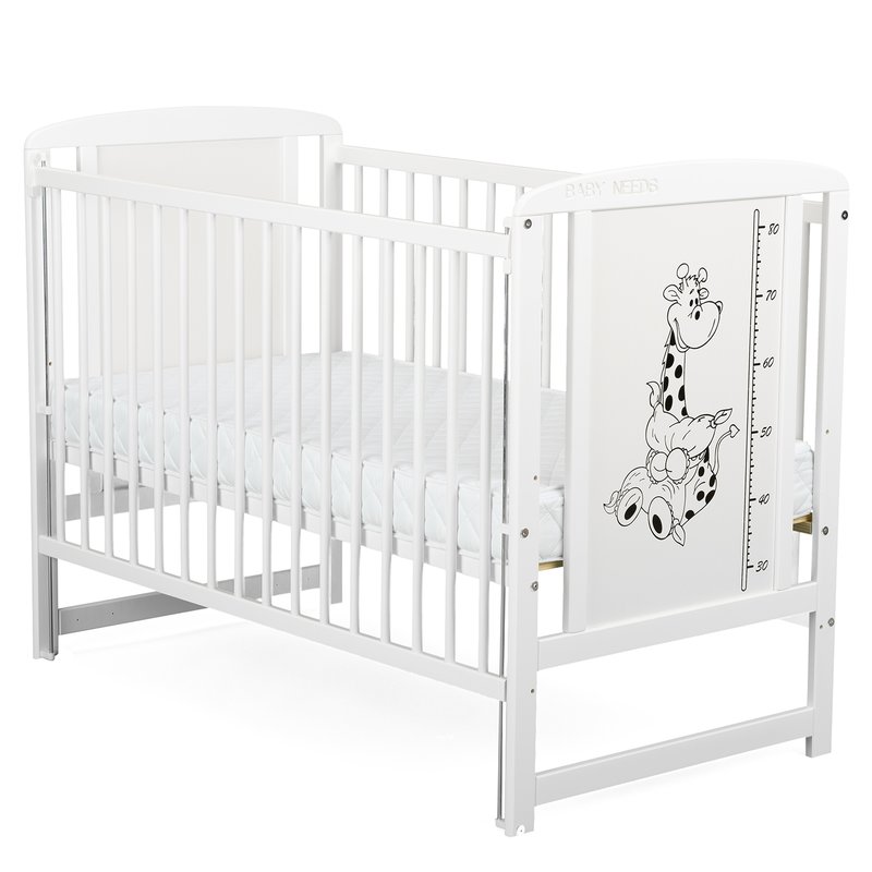 BabyNeeds - Patut din lemn Timmi Girafa 120x60 cm, cu laterala culisanta, Alb image 5