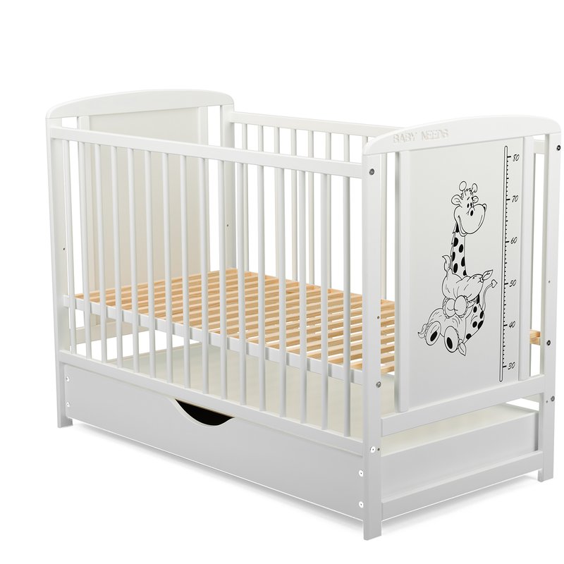 BabyNeeds - Patut din lemn Timmi Girafa 120x60 cm, cu sertar, Alb image 6