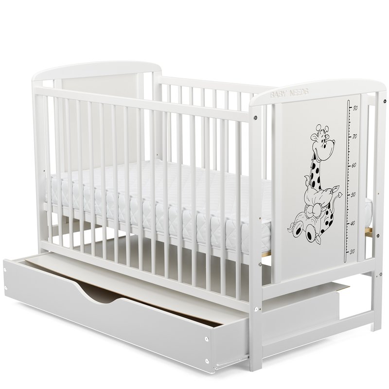 BabyNeeds - Patut din lemn Timmi Girafa 120x60 cm, cu sertar, Alb + Saltea 10 cm image 7