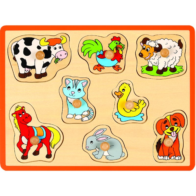 Joueco - Puzzle din lemn Animale domestice, 8 piese