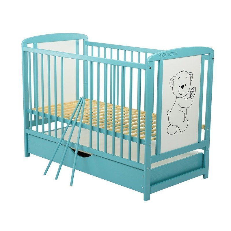 BabyNeeds - Patut din lemn Timmi 120x60 cm, cu sertar, Mint + Saltea 8 cm image 7