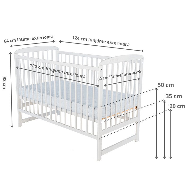 BabyNeeds - Patut din lemn Ola, 120X60 cm, Alb + Saltea 12 cm image 3