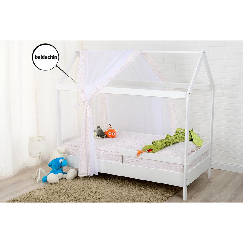 BabyNeeds - Baldachin din voal pentru patut, Alb cu stelute roz