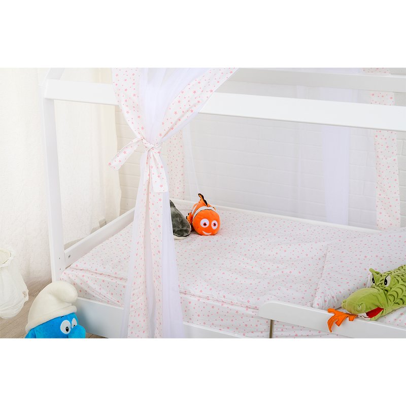 BabyNeeds - Baldachin din voal pentru patut, Alb cu stelute roz image 3