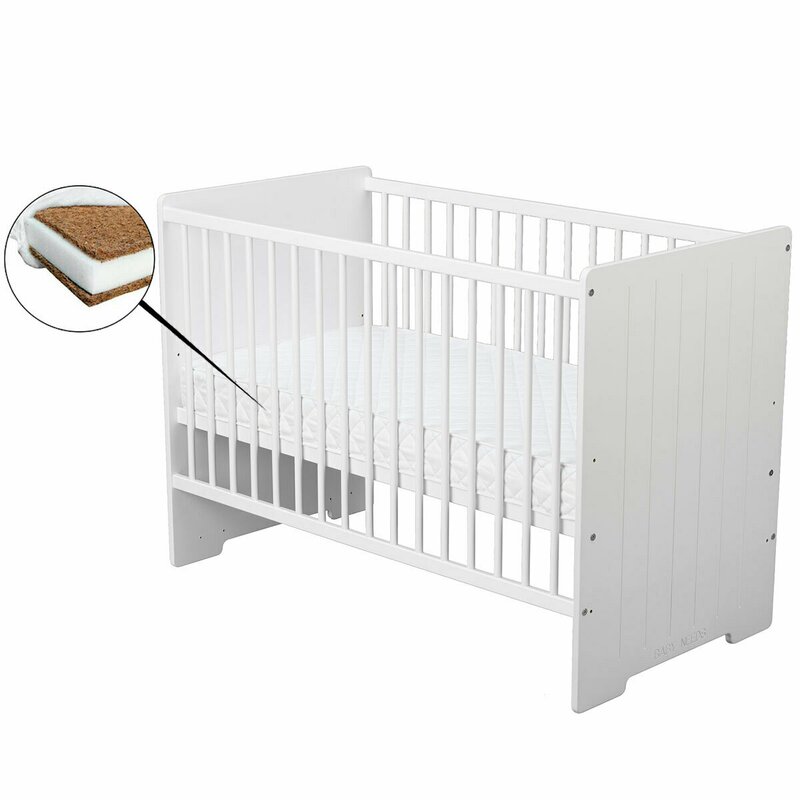 BabyNeeds - Patut din lemn Skandy Stripe 120x60 cm, Alb + Saltea 12 cm