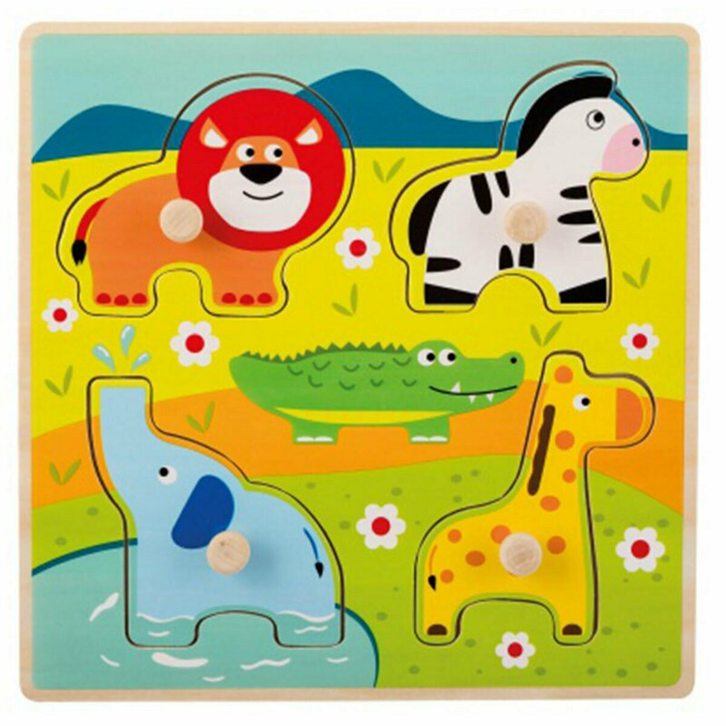 Joueco - Puzzle din lemn 4 piese, Animale salbatice