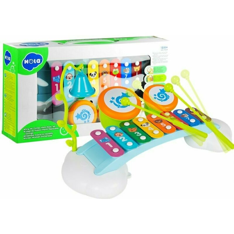 Hola Toys - Jucarie bebelusi, Xilofon, cu doua tobe image 1