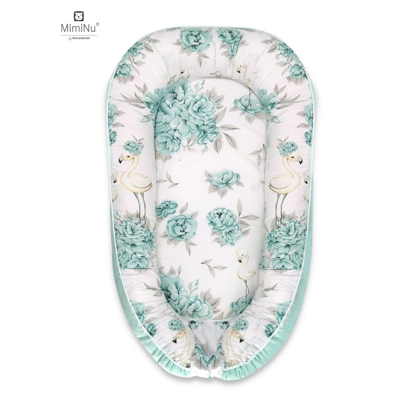 MimiNu - Cosulet bebelus pentru dormit, Baby Nest 105x66 cm, Velvet Peonie Mint