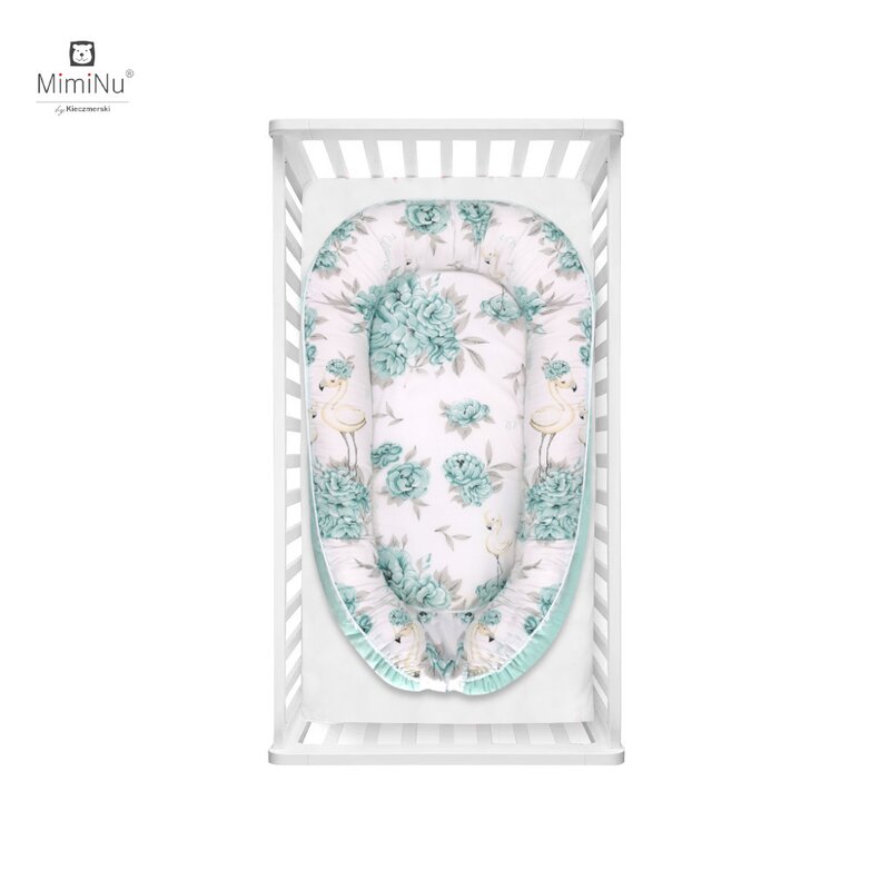 MimiNu - Cosulet bebelus pentru dormit, Baby Nest 105x66 cm, Velvet Peonie Mint image 2