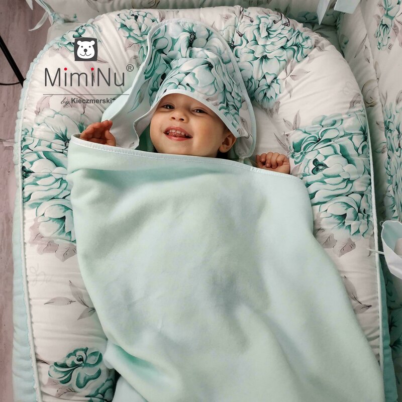 MimiNu - Cosulet bebelus pentru dormit, Baby Nest 105x66 cm, Velvet Peonie Mint image 3