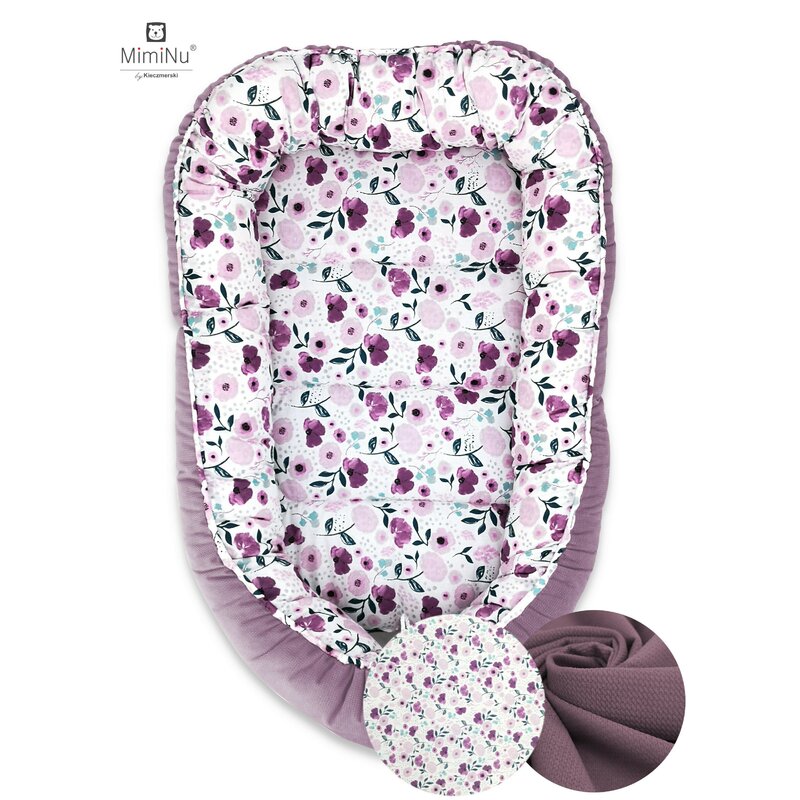 MimiNu - Cosulet bebelus pentru dormit, Baby Cocoon 90x50 cm, Velvet Flower Garden