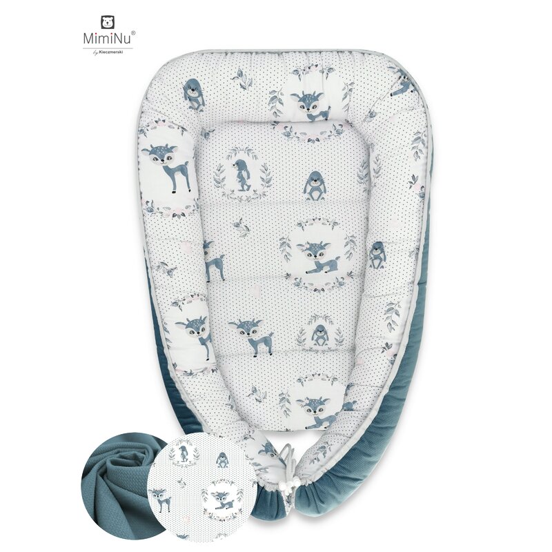 MimiNu - Cosulet bebelus pentru dormit, Baby Cocoon 90x50 cm, Velvet Deer Dark Mint image 1