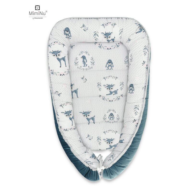 MimiNu - Cosulet bebelus pentru dormit, Baby Cocoon 90x50 cm, Velvet Deer Dark Mint image 3