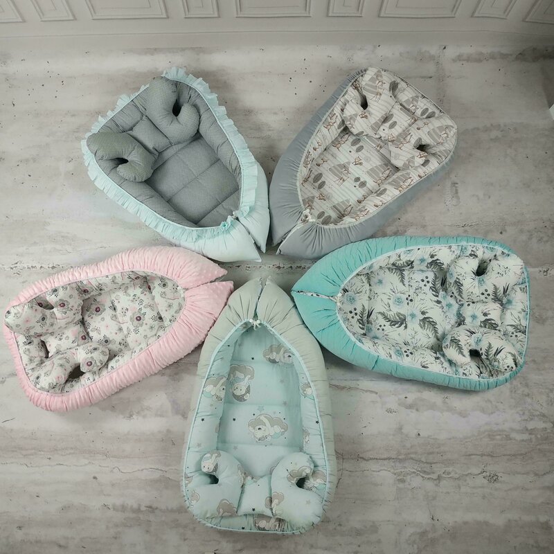 MimiNu - Cosulet bebelus pentru dormit, Baby Cocoon 90x50 cm, Velvet Deer Dark Mint image 4