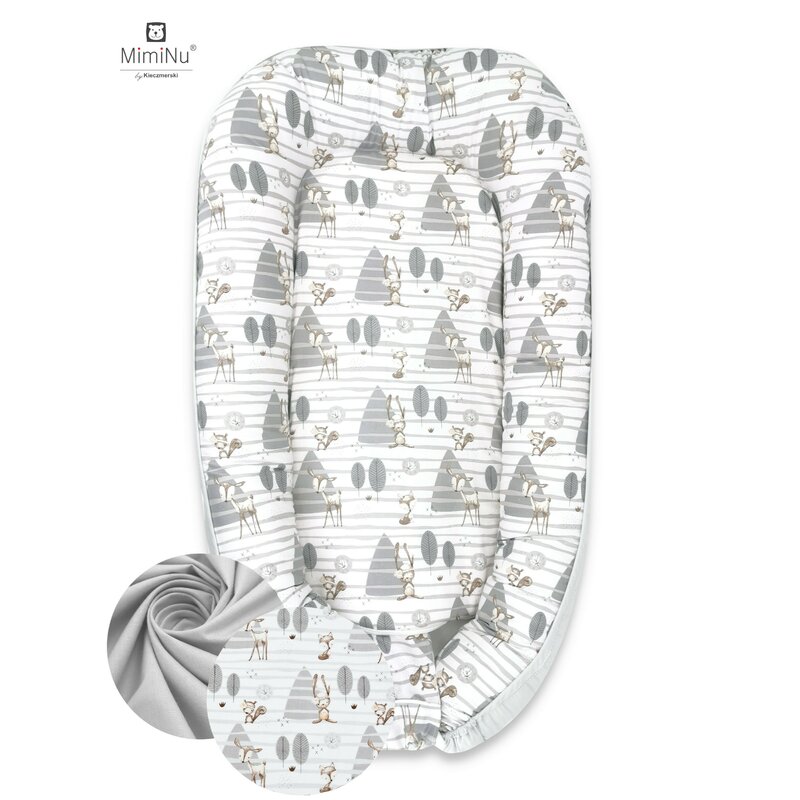 MimiNu - Cosulet bebelus pentru dormit, Baby Nest 105x66 cm, Forest/Grey image 1