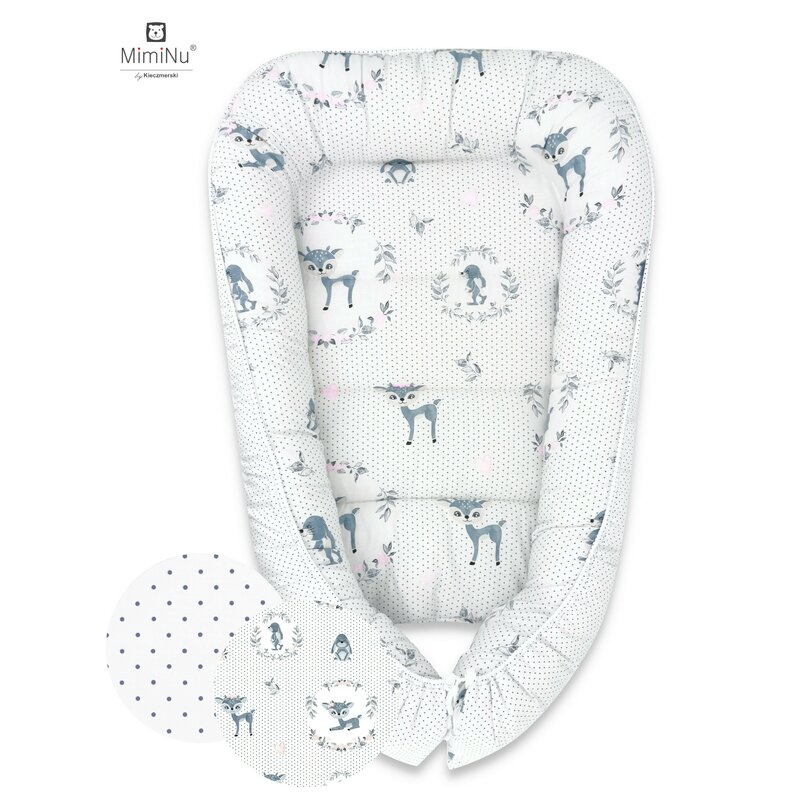 MimiNu - Cosulet bebelus pentru dormit, Baby Cocoon 90x50 cm, Deer Dark Mint