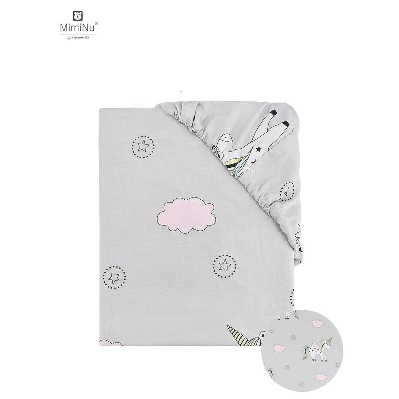 MimiNu - Cearceaf cu elastic pentru patut 120X60 cm, Din bumbac, Pink Unicorn