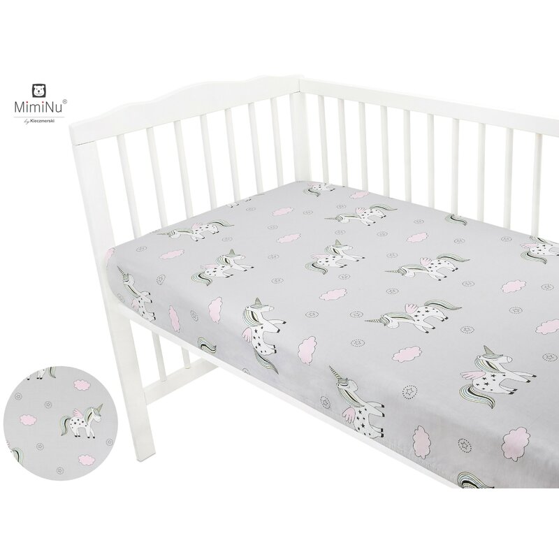 MimiNu - Cearceaf cu elastic pentru patut 120X60 cm, Din bumbac, Pink Unicorn image 2