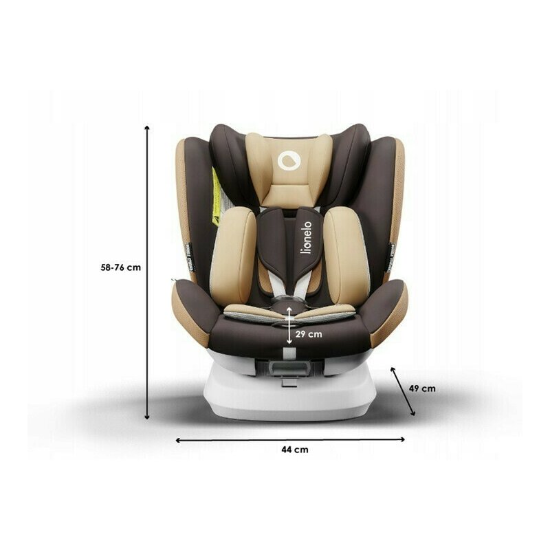 Lionelo - Scaun auto Bastiaan One Pozitie de somn, Protectie laterala, Rotire 360 grade, Top Tether, 0-36 Kg, cu Isofix, Bej/Maro image 2