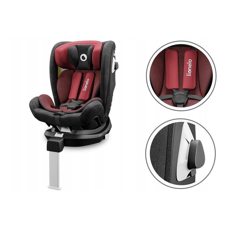 Lionelo - Scaun auto Braam Burgundy Pozitie de somn, Protectie laterala, Rotire 360 grade, 0-36 Kg, cu Isofix, Rosu image 6