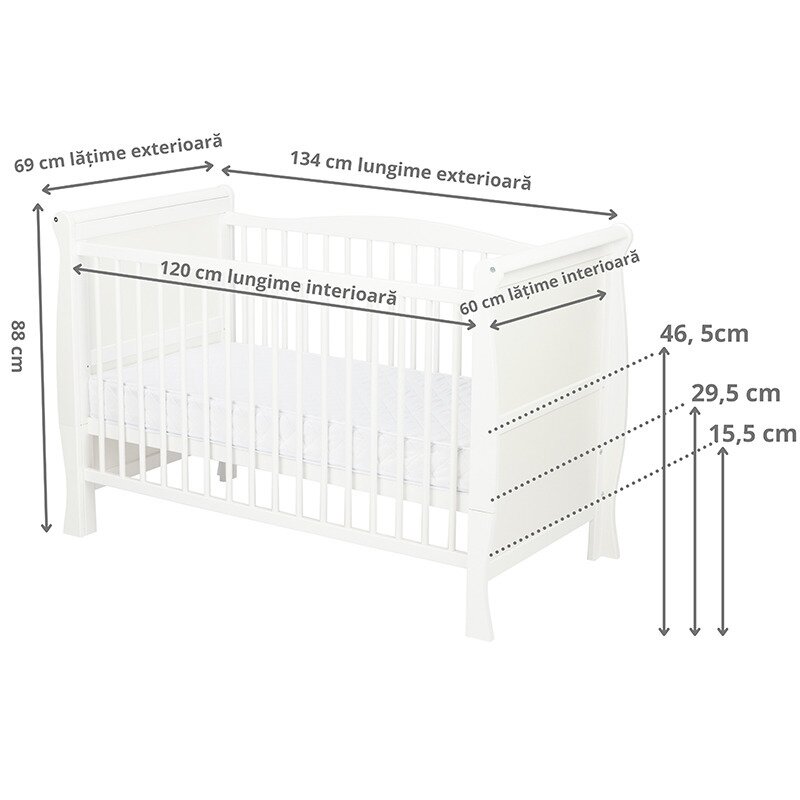 Qmini - Patut din lemn Julia Lux 120x60 cm, multifunctional, Alb + Saltea 10 cm image 7