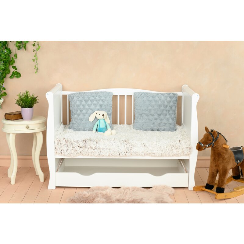 Qmini - Patut din lemn Julia Lux 120x60 cm, multifunctional, cu sertar, Alb + Saltea 10 cm image 12