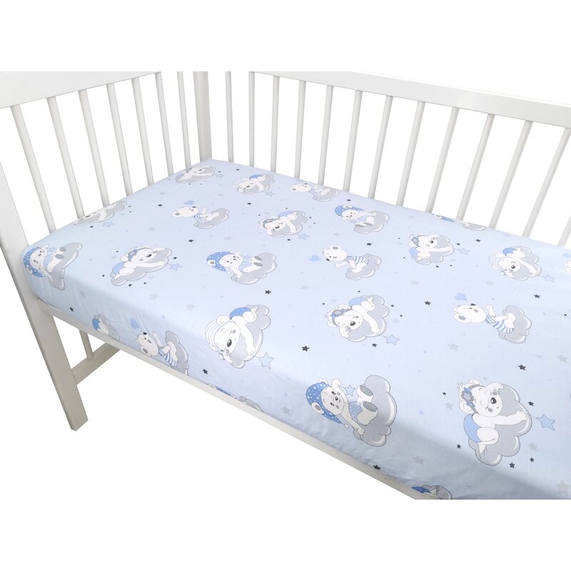 Qmini - Cearceaf cu elastic pentru patut 120X60 cm, Din bumbac, Teddy Bears On Clouds Blue image 2