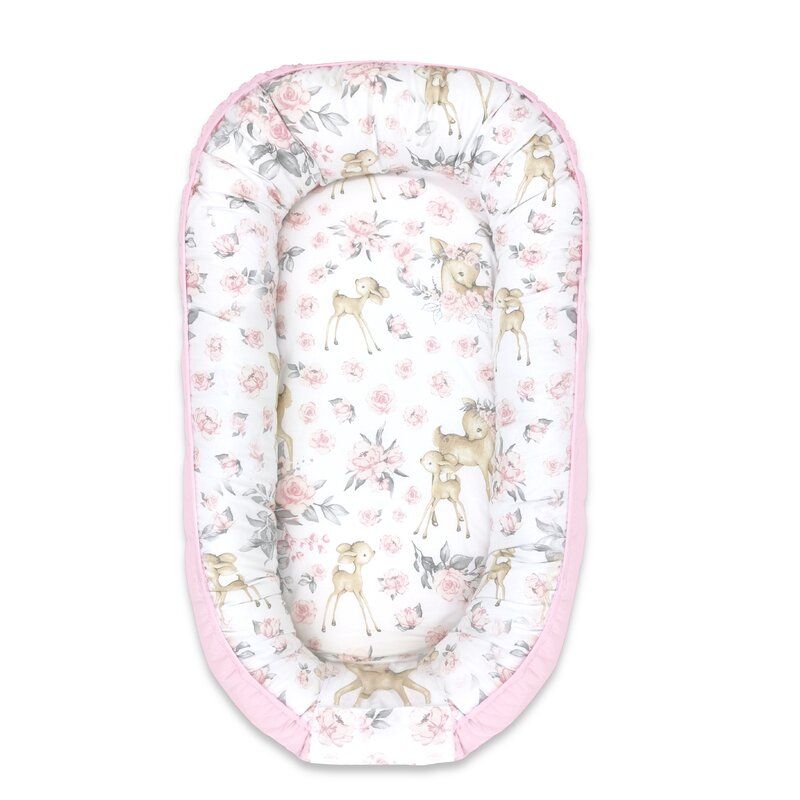 MimiNu - Cosulet bebelus pentru dormit, Baby Nest 105x66 cm, Velvet Sweet Deer Pink image 1