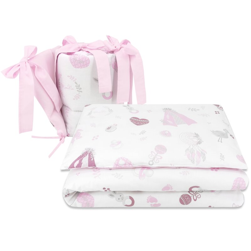 MimiNu - Lenjerie patut 3 piese, Cu protectie laterala, Baby Shower Pink, Din bumbac, Pentru patut 120x60 cm image 1