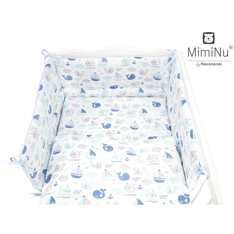 MimiNu - Lenjerie patut 3 piese, Cu protectie laterala, Blue fish, Din bumbac, Pentru patut 120x60 cm image 3