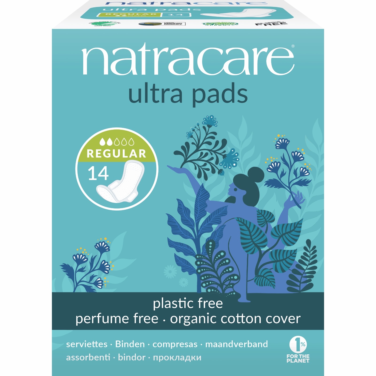 Absorbante normal cu aripioare cu strat de bumbac organic, Natracare