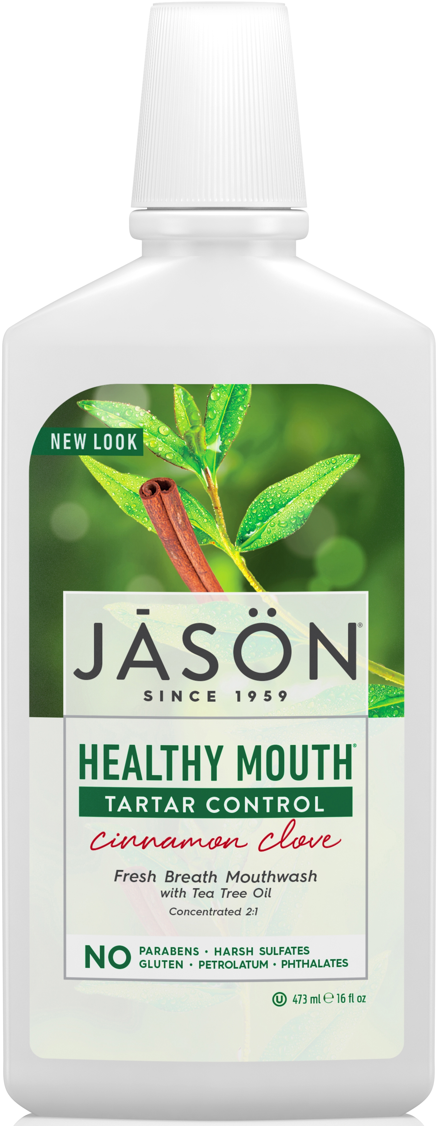 Apa de gura Healthy Mouth cu tea-tree si scortisoara pt gingiile iritate, Jason, 473 ml