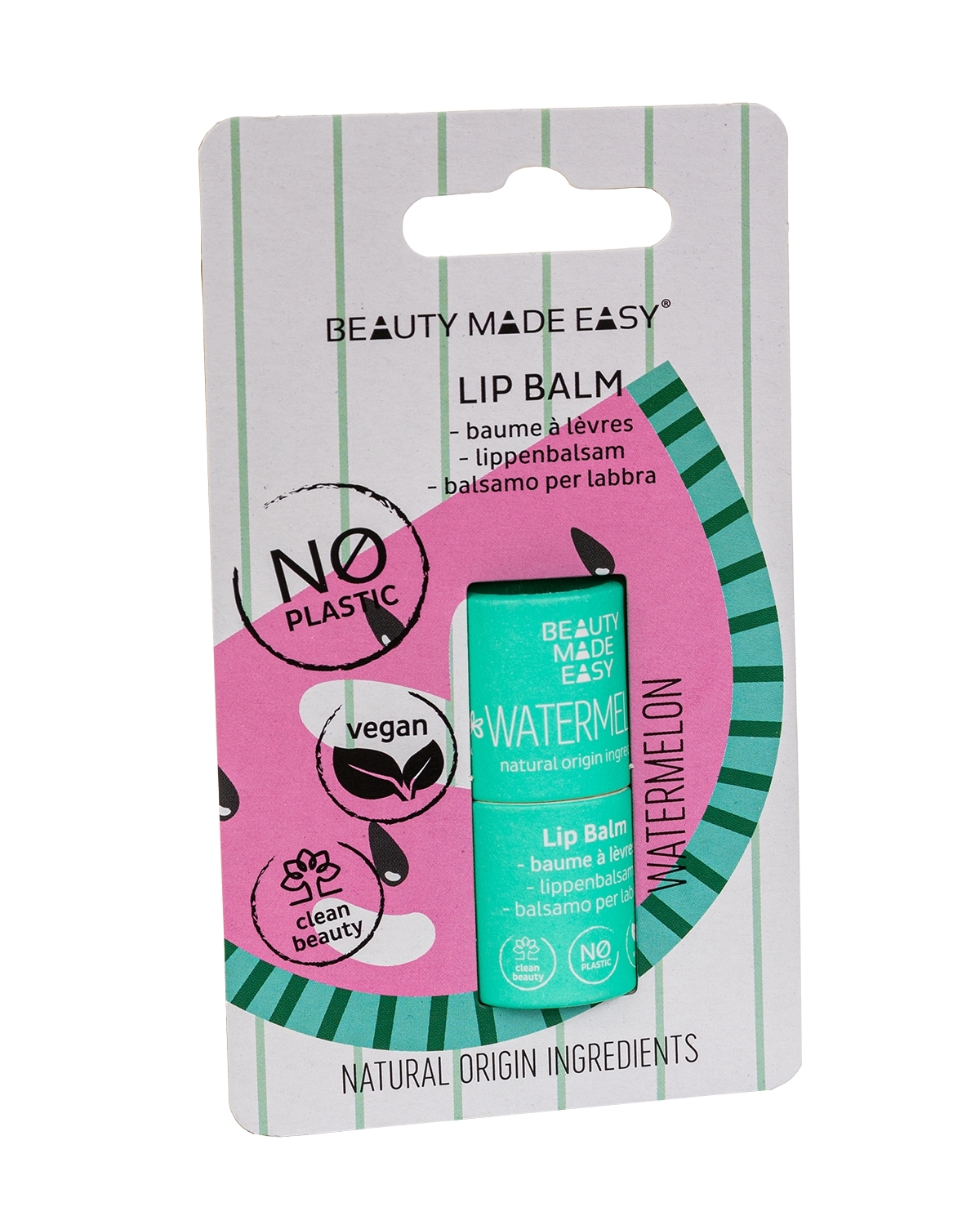 Balsam buze vegan, zero plastic, Watermelon, Beauty Made Easy, 5,5 g