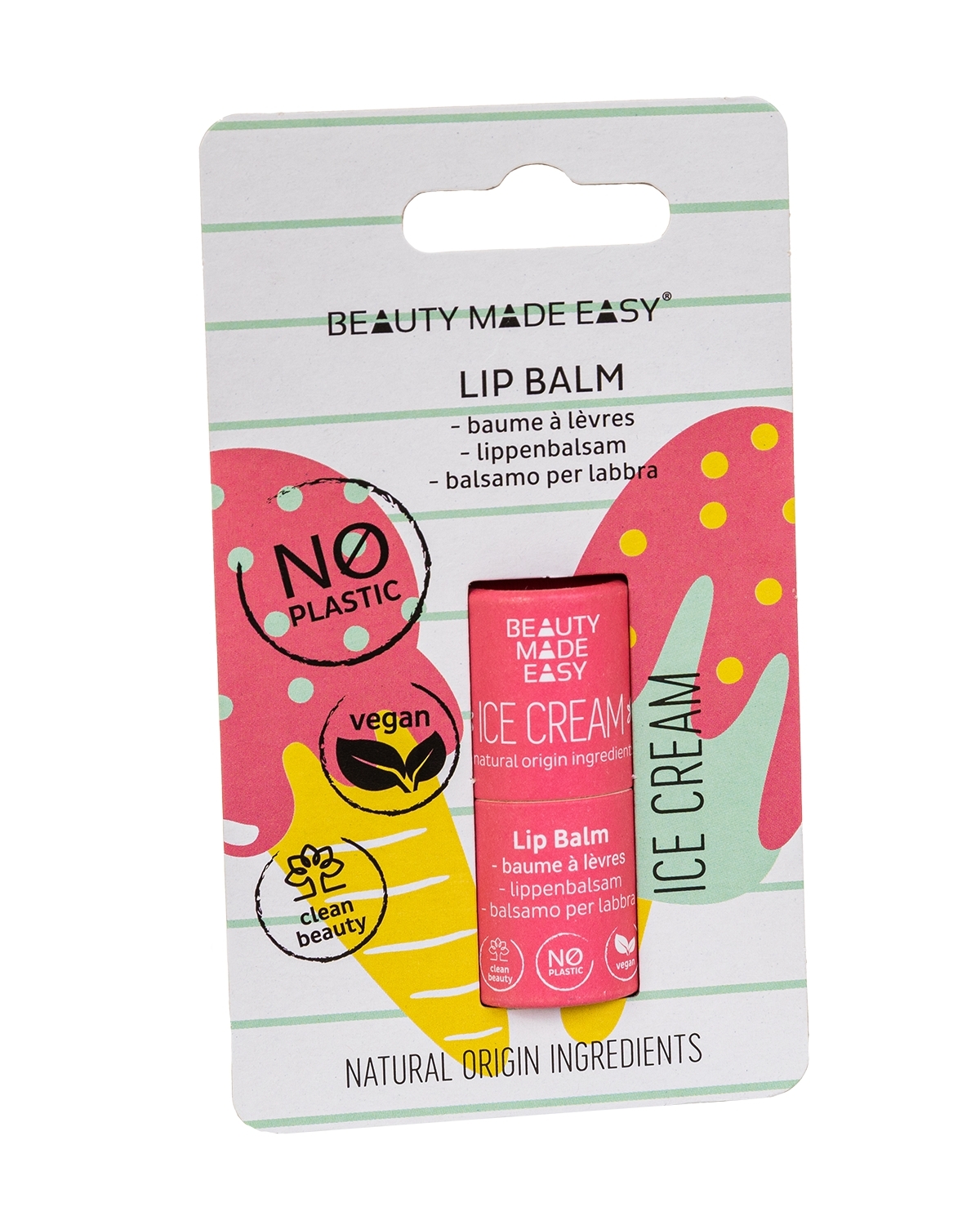 Balsam buze vegan, zero plastic, Ice Cream, Beauty Made Easy, 5,5 g