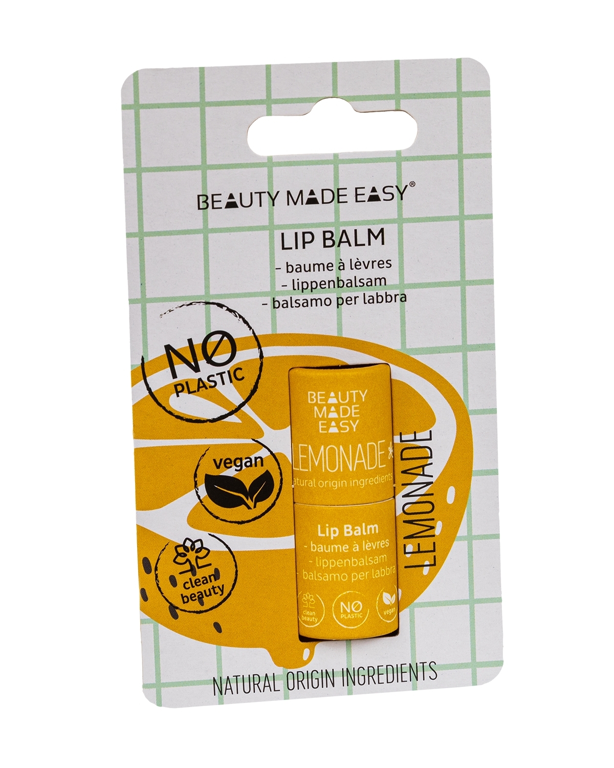 Balsam buze vegan, zero plastic, Lemonade, Beauty Made Easy, 5,5 g